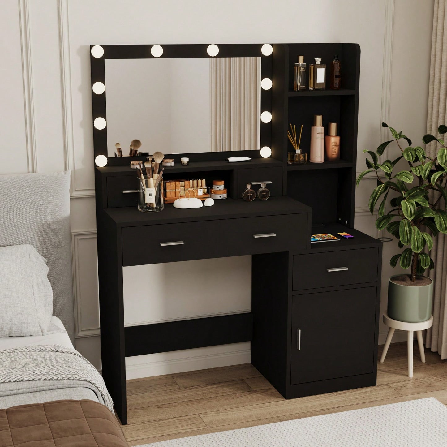 Modern Smart Mirror Vanity Table with 10 Lights and Ample Storage for Bedroom and Dressing Room