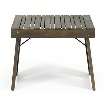 Foldable Outdoor Side Table - Acacia Wood End Table With Slatted Top - Weather Resistant Patio Accent Table For Small Spaces