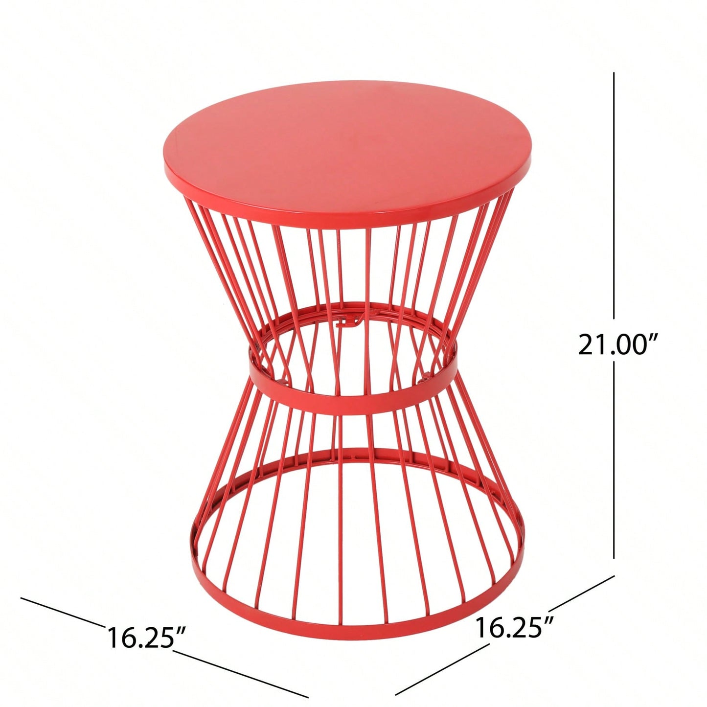 Chic Modern Hourglass Side Table for Outdoor Use Powder-Coated Iron Open Cage Design 16.25 W x 16.25 D x 21 H Ideal for Snacks and Drinks