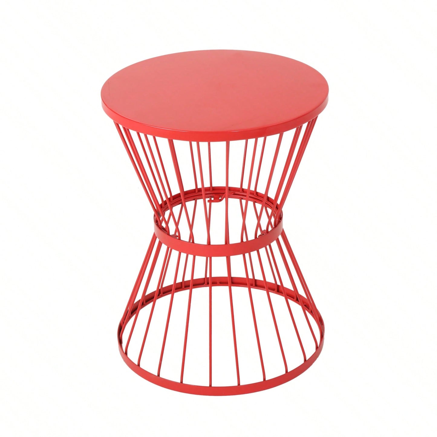 Chic Modern Hourglass Side Table for Outdoor Use Powder-Coated Iron Open Cage Design 16.25 W x 16.25 D x 21 H Ideal for Snacks and Drinks