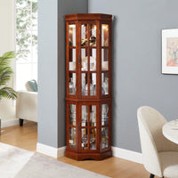 Elegant Corner Curio Cabinet With Adjustable Glass Shelves And Integrated Lighting System