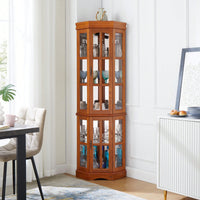 Elegant Corner Curio Cabinet With Adjustable Glass Shelves And Integrated Lighting System