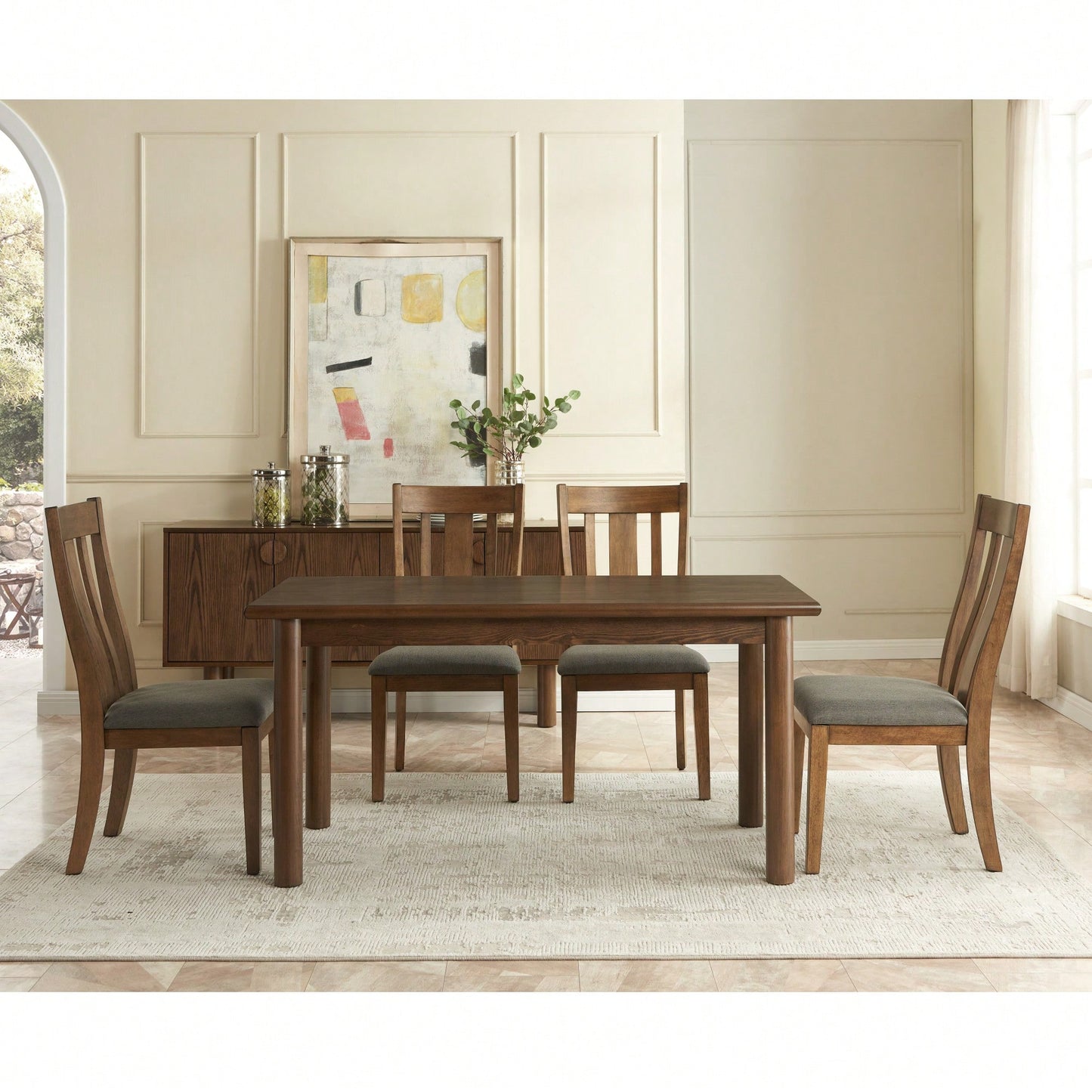 Mid Century Modern 60 Inch Rectangular Dining Table for 6-8 Solid Wood Legs Easy Assembly Kitchen Furniture