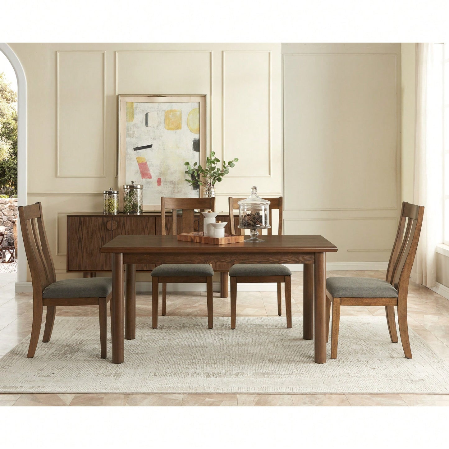 Mid Century Modern 60 Inch Rectangular Dining Table for 6-8 Solid Wood Legs Easy Assembly Kitchen Furniture