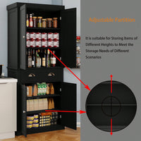 Elegant 71-Inch Kitchen Pantry Storage Cabinet With Adjustable Shelves, Drawer, And 4 Doors For Dining Room And Laundry - Black Finish