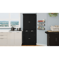 Elegant 71-Inch Kitchen Pantry Storage Cabinet With Adjustable Shelves, Drawer, And 4 Doors For Dining Room And Laundry - Black Finish