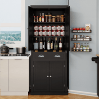 Elegant 71-Inch Kitchen Pantry Storage Cabinet With Adjustable Shelves, Drawer, And 4 Doors For Dining Room And Laundry - Black Finish