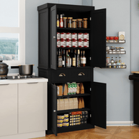 Elegant 71-Inch Kitchen Pantry Storage Cabinet With Adjustable Shelves, Drawer, And 4 Doors For Dining Room And Laundry - Black Finish