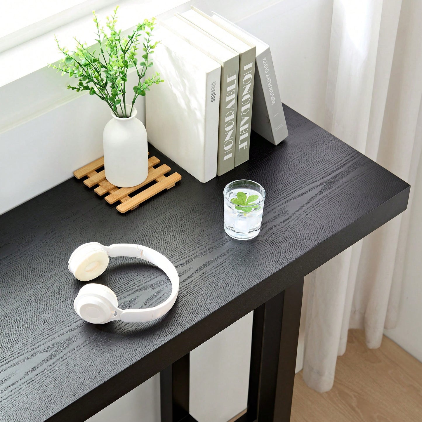 Extra Long Adjustable Height Black Entryway Bar Table for Kitchen Dining Living Room Hallway with Ergonomic Footrest and Sturdy Rubber