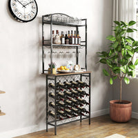 Industrial 3-Tier Wine Rack Bar Table With Glass Holder And Storage Shelves For Home Kitchen Dining Room Living Room