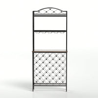 Industrial 3-Tier Wine Rack Bar Table With Glass Holder And Storage Shelves For Home Kitchen Dining Room Living Room