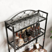 Industrial 3-Tier Wine Rack Bar Table With Glass Holder And Storage Shelves For Home Kitchen Dining Room Living Room