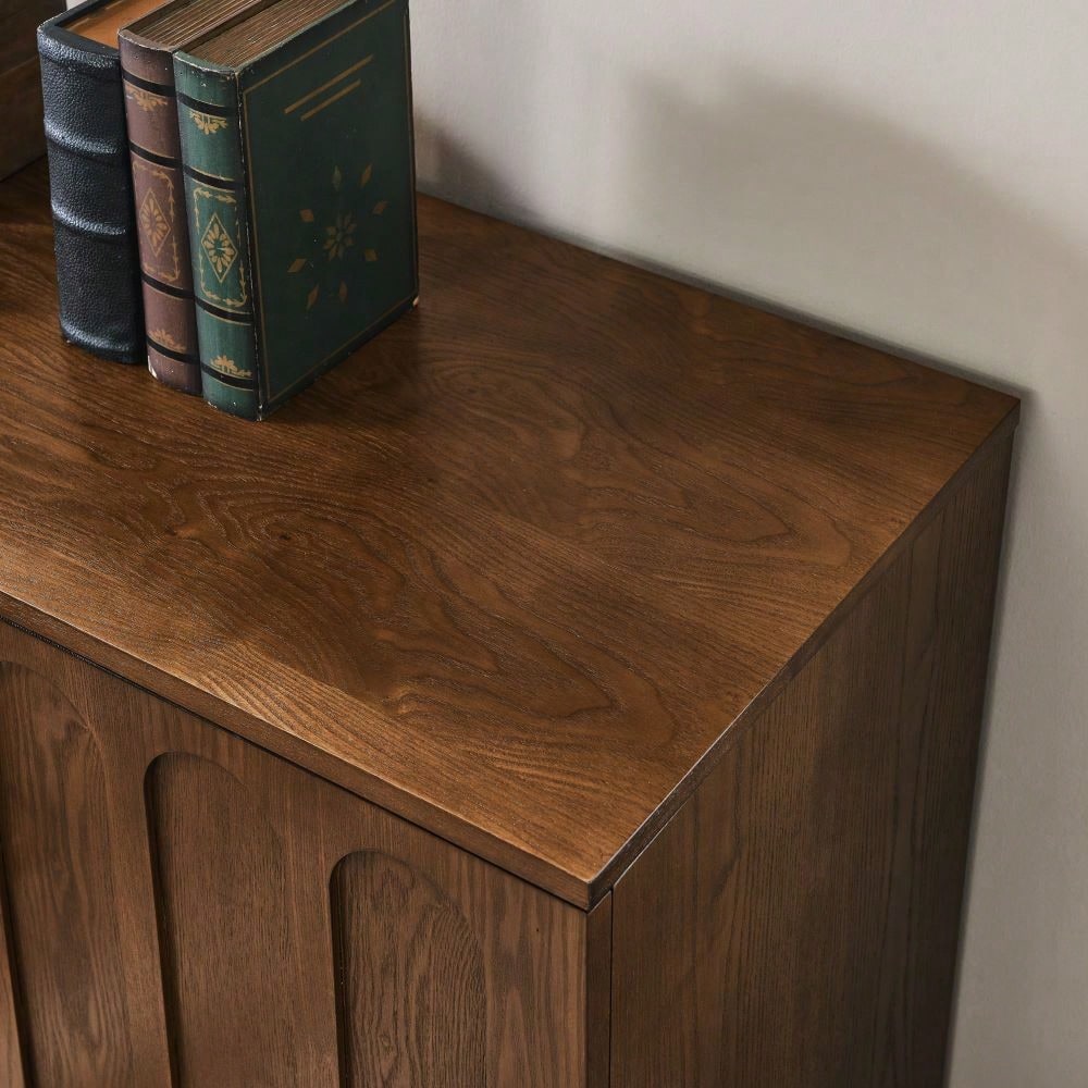 Mid Century Modern Fluted Sideboard Cabinet with Adjustable Shelves and Solid Wood Legs for Stylish Living Room and Dining Room Storage