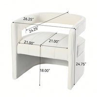 Luxury Curved Velvet Accent Chair With Ribbed Detailing - Ivory White Fully Upholstered Design, No Assembly Required