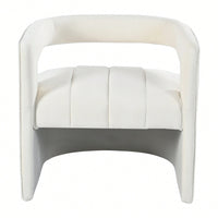 Luxury Curved Velvet Accent Chair With Ribbed Detailing - Ivory White Fully Upholstered Design, No Assembly Required