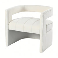 Luxury Curved Velvet Accent Chair With Ribbed Detailing - Ivory White Fully Upholstered Design, No Assembly Required