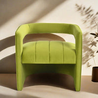 Luxury Curved Velvet Accent Chair With Ribbed Detailing - Ivory White Fully Upholstered Design, No Assembly Required