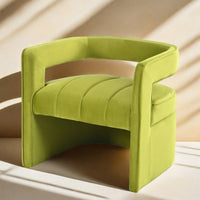 Luxury Curved Velvet Accent Chair With Ribbed Detailing - Ivory White Fully Upholstered Design, No Assembly Required