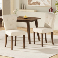 Cream Upholstered Dining Chairs Set Of 2 With Button-Tufted Design And Rubberwood Legs For Kitchen And Dining Room