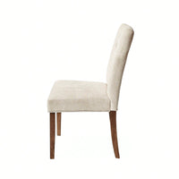 Cream Upholstered Dining Chairs Set Of 2 With Button-Tufted Design And Rubberwood Legs For Kitchen And Dining Room