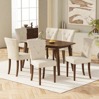 Cream Upholstered Dining Chairs Set Of 2 With Button-Tufted Design And Rubberwood Legs For Kitchen And Dining Room