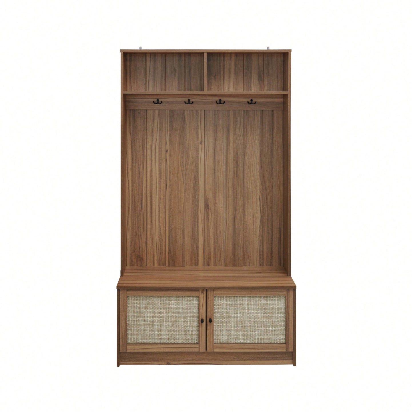 L-Shaped Anti-Dumping Closet With Hooks For Living Room, Entryway, Bedroom - Engineered Rattan Storage Solution With Soft Touch Handle