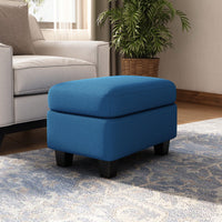 Contemporary Navy Blue Ottoman With Birch Wood Legs For Versatile Home Use