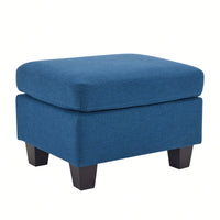 Contemporary Navy Blue Ottoman With Birch Wood Legs For Versatile Home Use