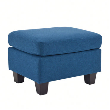 Contemporary Navy Blue Ottoman With Birch Wood Legs For Versatile Home Use