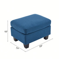 Contemporary Navy Blue Ottoman With Birch Wood Legs For Versatile Home Use