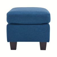 Contemporary Navy Blue Ottoman With Birch Wood Legs For Versatile Home Use