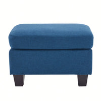 Contemporary Navy Blue Ottoman With Birch Wood Legs For Versatile Home Use