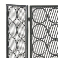 Modern Three Panel Iron Fireplace Screen With Circular Pattern In Black Silver