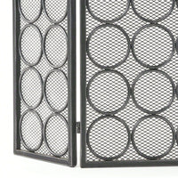 Modern Three Panel Iron Fireplace Screen With Circular Pattern In Black Silver