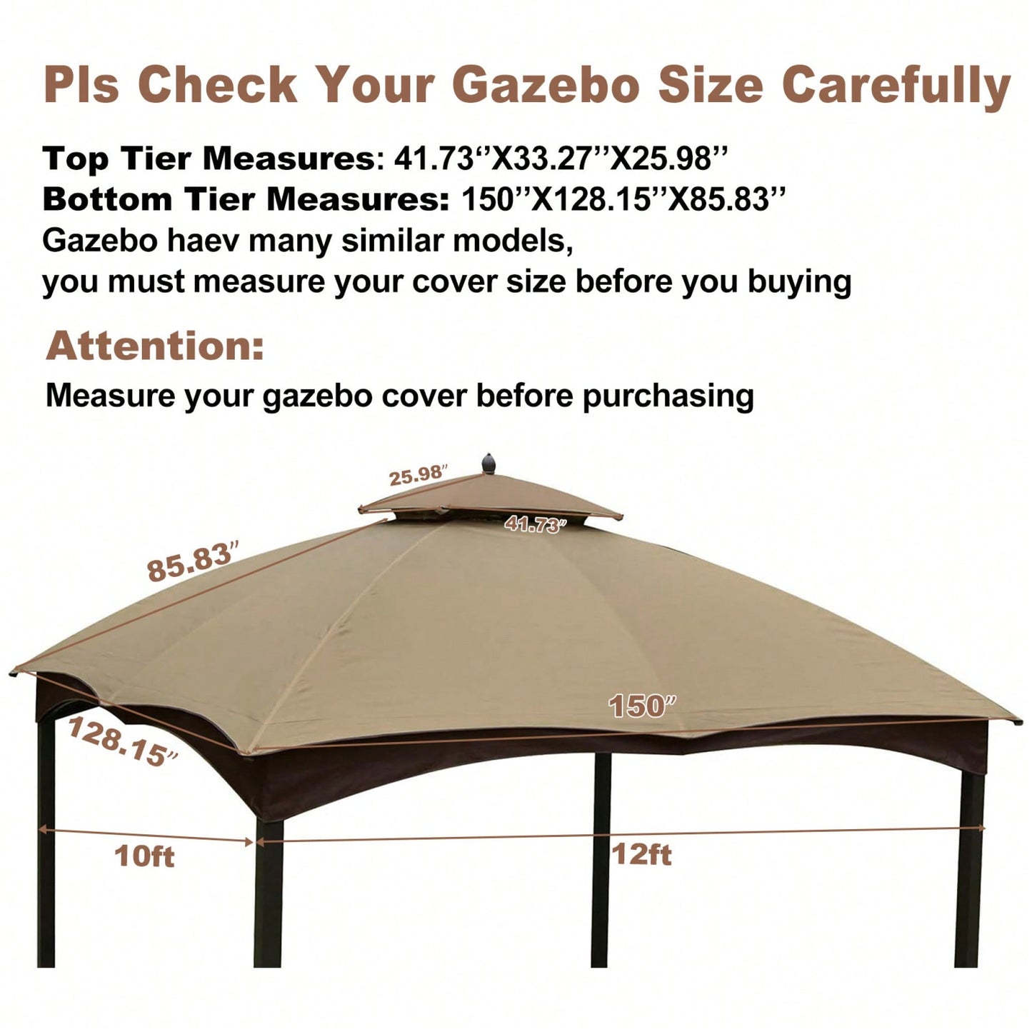 Replacement Canopy Top For 10x12 Ft Heavy Duty Gazebo With Air Vent Waterproof UV Protection