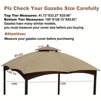 Replacement Canopy Top For 10x12 Ft Heavy Duty Gazebo With Air Vent Waterproof UV Protection