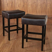 Set Of 2 Backless Brown Leather Counter Height Barstools For Kitchen And Living Room