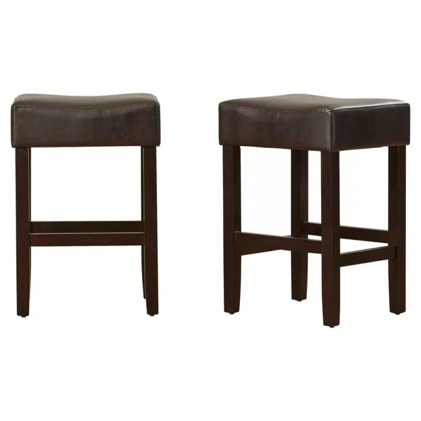 Set Of 2 Backless Brown Leather Counter Height Barstools For Kitchen And Living Room