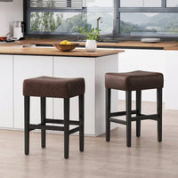 Set Of 2 Backless Brown Leather Counter Height Barstools For Kitchen And Living Room