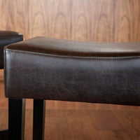 Set Of 2 Backless Brown Leather Counter Height Barstools For Kitchen And Living Room