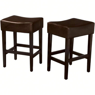 Set Of 2 Backless Brown Leather Counter Height Barstools For Kitchen And Living Room