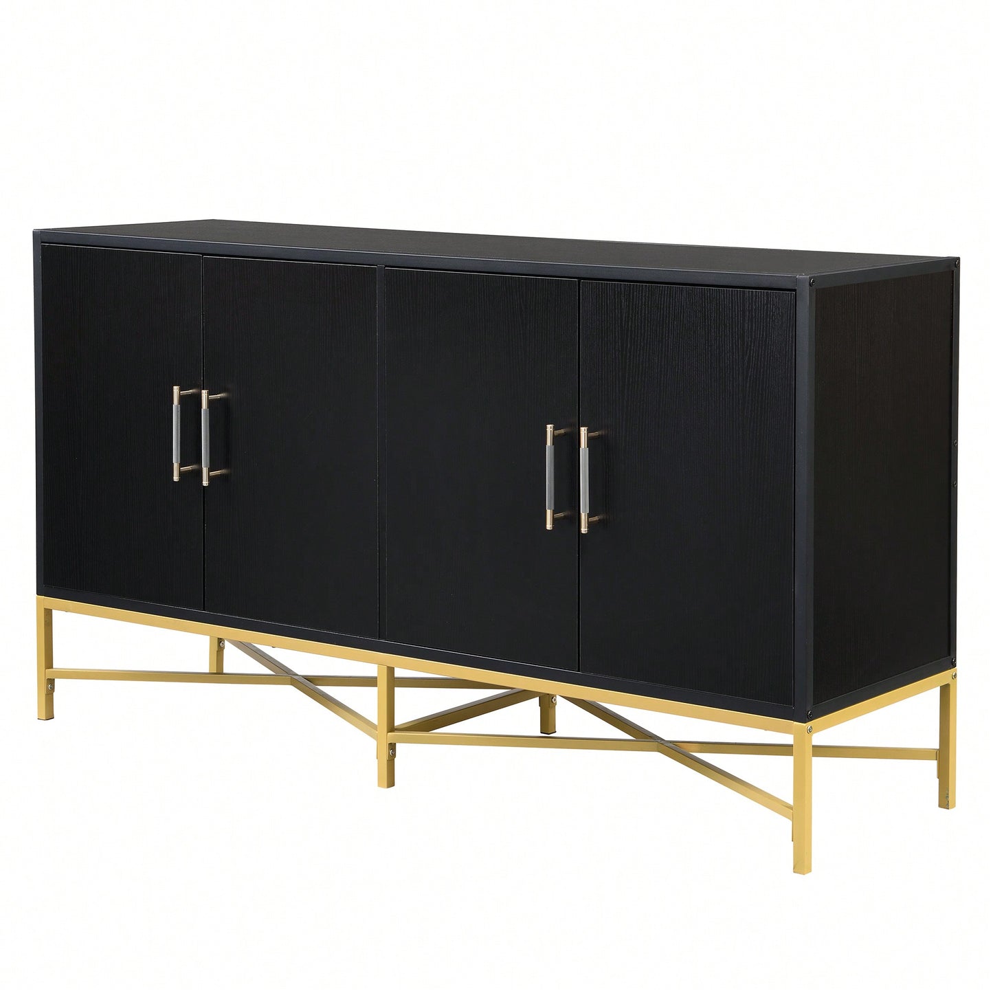 Four-Door Modern Sideboard With Metal Cross-Leg Design For Living Room, Entrance, And Study, Ample Storage And Easy Assembly