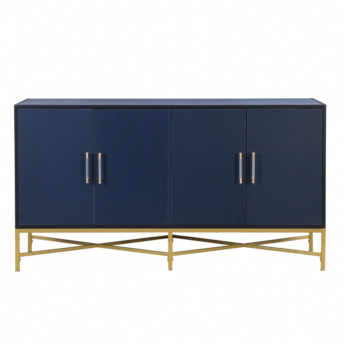 Four-Door Modern Sideboard With Metal Cross-Leg Design For Living Room, Entrance, And Study, Ample Storage And Easy Assembly