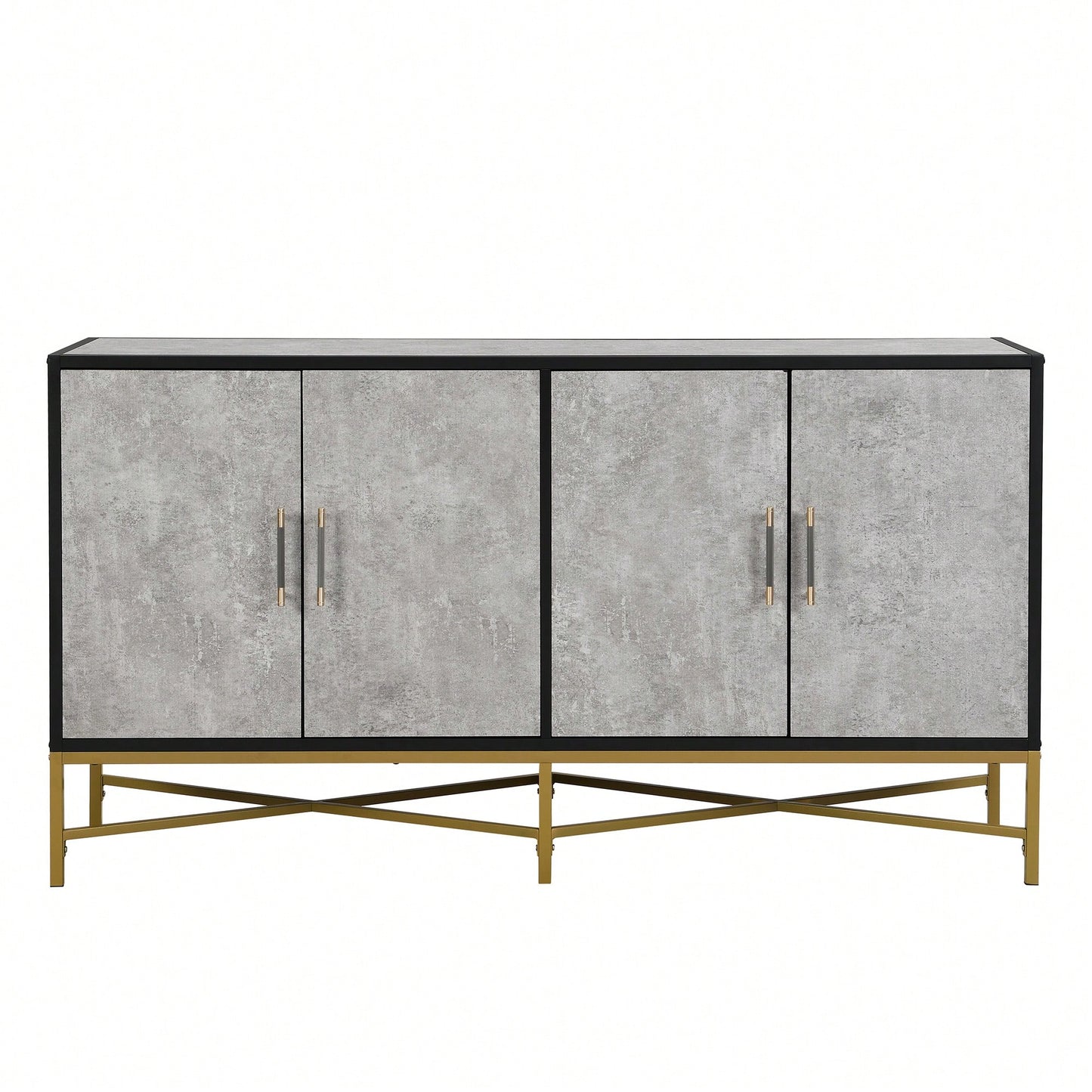 Four-Door Modern Sideboard With Metal Cross-Leg Design For Living Room, Entrance, And Study, Ample Storage And Easy Assembly