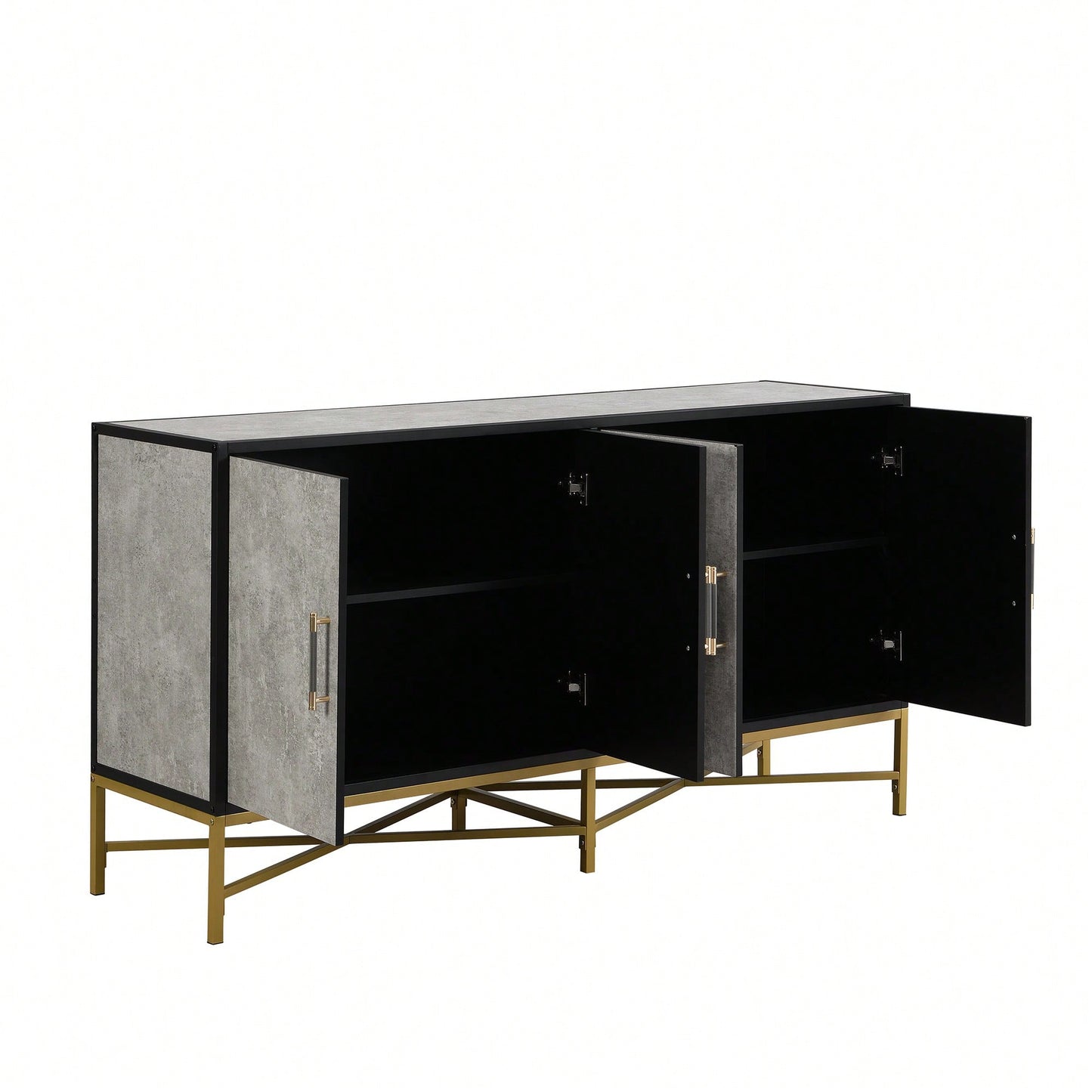 Four-Door Modern Sideboard With Metal Cross-Leg Design For Living Room, Entrance, And Study, Ample Storage And Easy Assembly