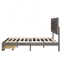 Velvet Upholstered Full Size Storage Platform Bed With Large Drawer In Grey