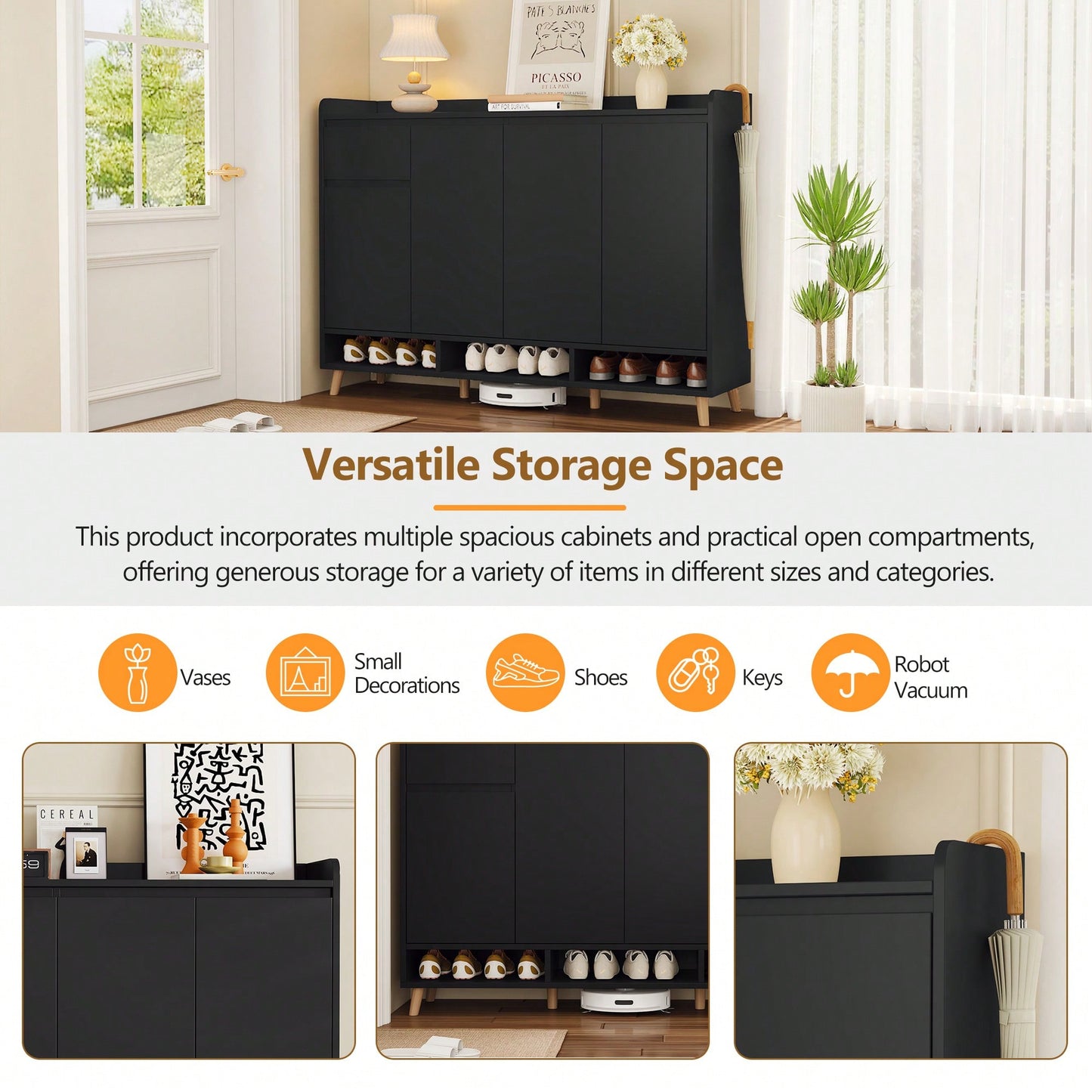 Sleek Contemporary Shoe Cabinet With Adjustable Shelves And Solid Wood Legs For Entryway And Living Room Storage