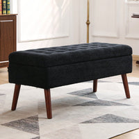 Grey Linen Storage Ottoman Bench For Bedroom Entryway Foot Of Bed With Tufted Design And Safety Hinge 43.7" W X 18.1" D