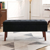 Grey Linen Storage Ottoman Bench For Bedroom Entryway Foot Of Bed With Tufted Design And Safety Hinge 43.7" W X 18.1" D