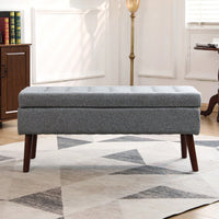 Grey Linen Storage Ottoman Bench For Bedroom Entryway Foot Of Bed With Tufted Design And Safety Hinge 43.7" W X 18.1" D